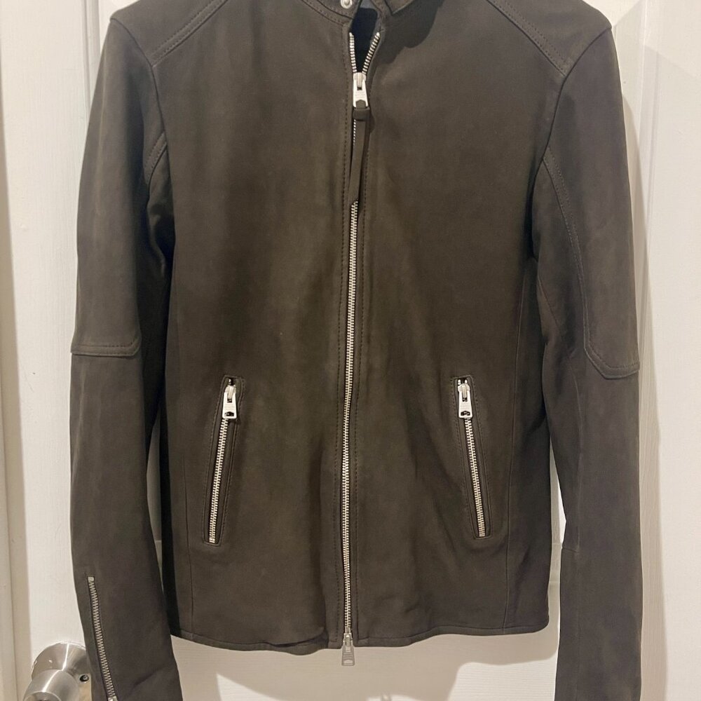 All Saints Cora Suede Leather jacket XS dark olive NWT MSRP $600 - Picture 10 of 11